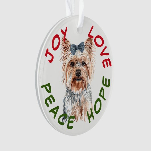 Peace Hope Santa Hat Yorkshire Terrier Ornament (voorkant)