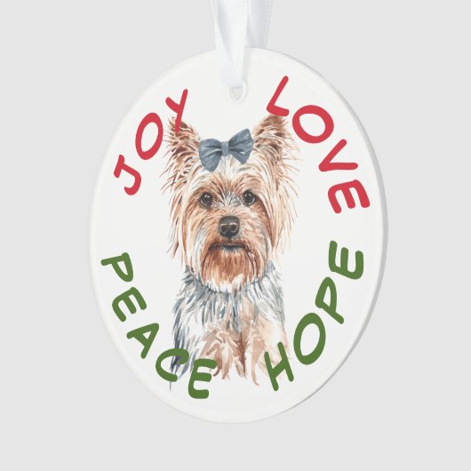 Peace Hope Santa Hat Yorkshire Terrier Ornament (voorkant)