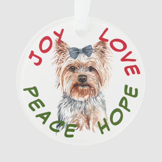 Peace Hope Santa Hat Yorkshire Terrier Ornament (voorkant)