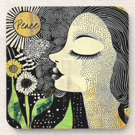 Peace In Bloom Abstract Woman Hard plastic coaster Bier Onderzetter