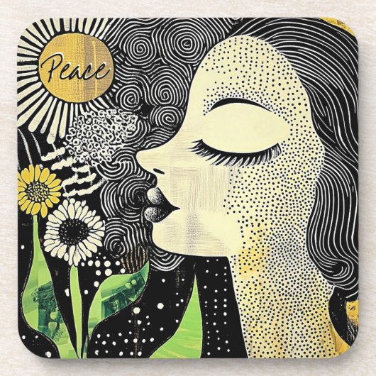 Peace In Bloom Abstract Woman Hard plastic coaster Bier Onderzetter (Voorkant)