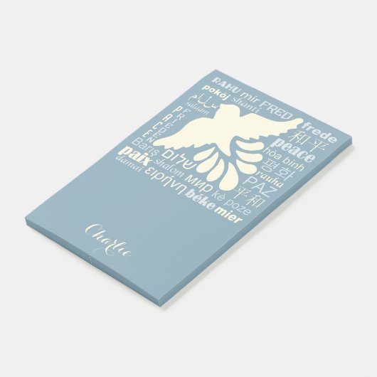 PEACE in talen, aangepaste naam Post-it notes (Schuin)