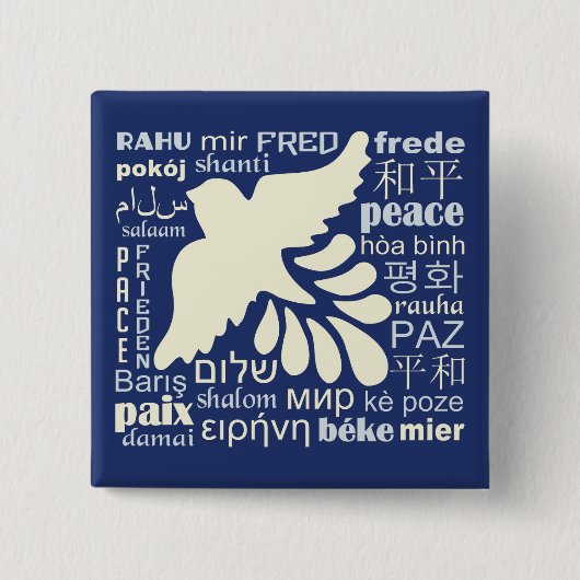 PEACE in veel talen, knop Vierkante Button 5,1 Cm (Voorkant)
