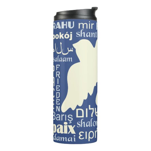 PEACE in veel talen thermische tumbler Thermosbeker (Gedraaid links)