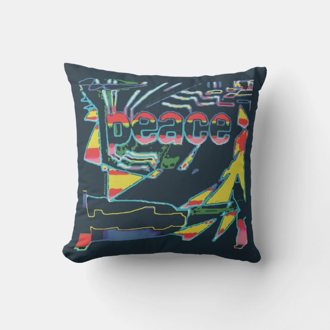 "Peace" Inspirerend Rood Geel op Blauw Zuidwesten Kussen (Voorkant)