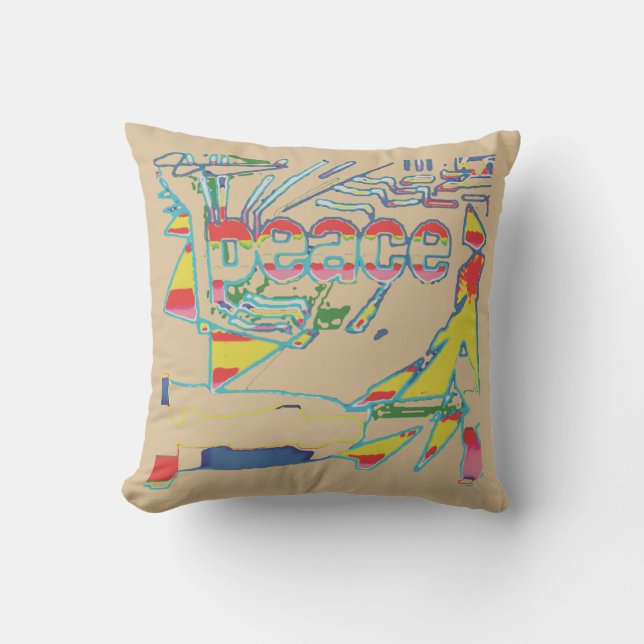 "Peace" Inspirerend Rood Geel Tan Zuidwest Art Kussen (Voorkant)