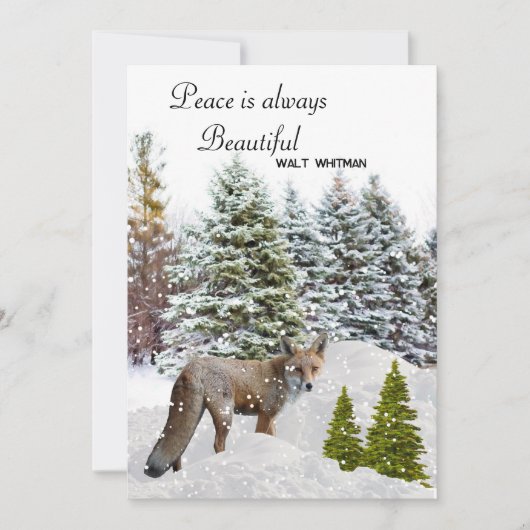 Peace is Mooie Christmas Fox Flat Vakantie Kaart (Voorkant)