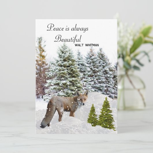 Peace is Mooie Christmas Fox Flat Vakantie Kaart (Staand voorkant)