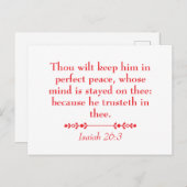 Peace Isaiah 26:3 Christian Scripture Briefkaart (Voorkant / Achterkant)