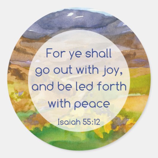 Peace Joy Bible Verse Isaiah 55 12 bergen Ronde Sticker (Voorkant)