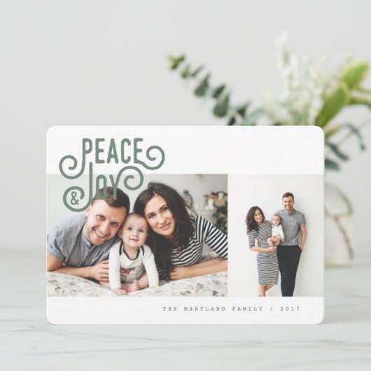 PEACE + JOY (BOSGROENEN) FEESTDAGENKAART (Staand voorkant)