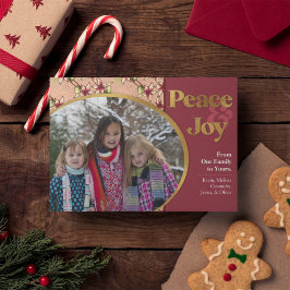 Peace & Joy: Bourgondisch Goud Glitter Kerstmis Feestdagenkaart
