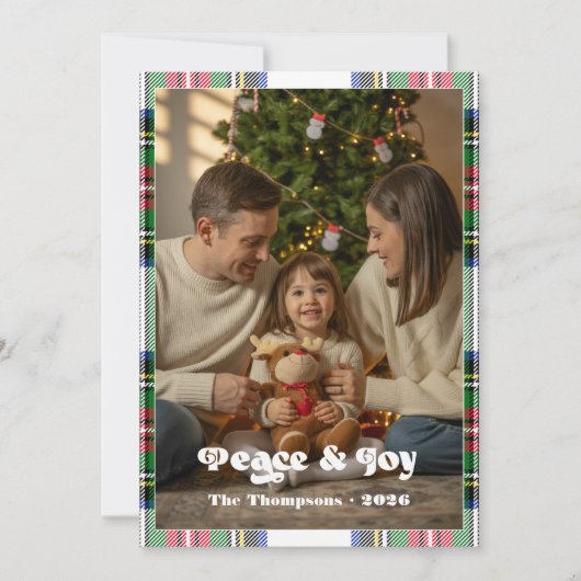 Peace & Joy Bright Tartan Plaid Familie Kerstmis Feestdagenkaart (Voorkant)