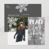 Peace Joy Cheer Silver Sneeuwvlok Vakantie Foto Feestdagenkaart (Voorkant / Achterkant)