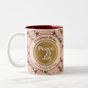 Peace & Joy Christmas: roze en gouden glitter Tweekleurige Koffiemok