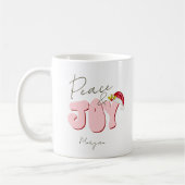 Peace Joy Christmas Roze Rood Feestelijk Naam toev Koffiemok (Links)