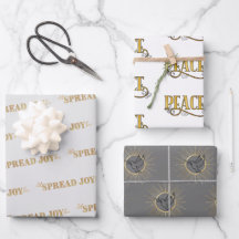 Peace Joy Dove-kersttypografie grijs goud