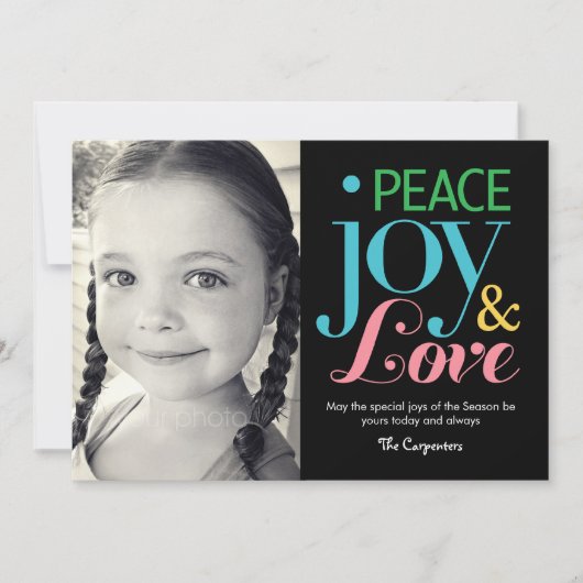 Peace-, Joy- en Love Holiday-fotokaarten Feestdagenkaart (Voorkant)