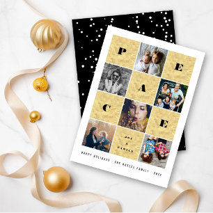 Peace Joy Family Gold Foil Blokken 5 Foto Collage Feestdagenkaart