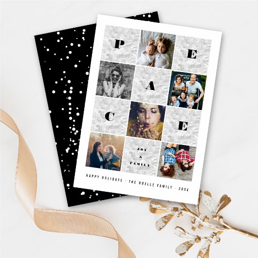 Peace Joy Family Silver Blokken 5 Foto Collage Feestdagenkaart