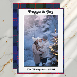 Peace & Joy Gingham Plaid Familie Kerstfoto Feestdagenkaart