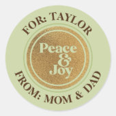 Peace & Joy Gold en Green Gift Label Sticker (Voorkant)