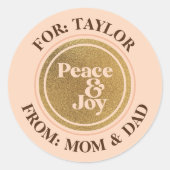 Peace & Joy Gold en Roze Ronde Gift Label Sticker (Voorkant)