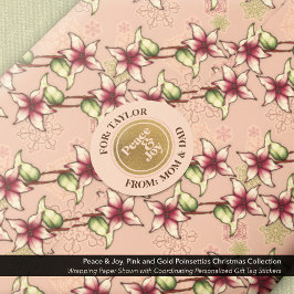 Peace & Joy Gold en Roze Ronde Gift Label Sticker