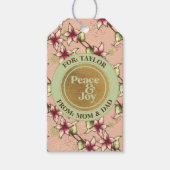Peace & Joy, Gold Glitter Roze Groen Gepersonalise Cadeaulabel (Voorkant)
