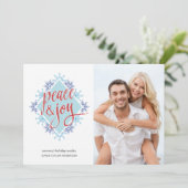 Peace & Joy Handschrift over Waterverf Snowflakes Feestdagenkaart (Staand voorkant)