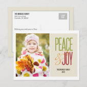 Peace & Joy Holiday Photo Card Postcard Feestdagenkaart (Voorkant / Achterkant)