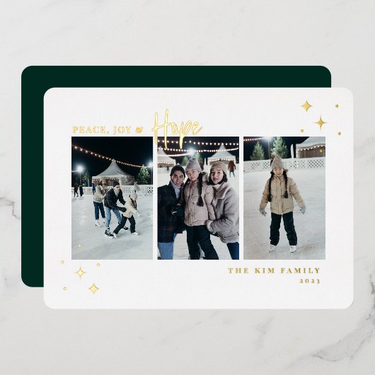 Peace Joy Hope 3 Foto Folie Feestdagenkaart (Voorkant / Achterkant)