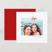 Peace Joy Hope Modern Red Script Minimalist Photo Feestdagenkaart (Voorkant / Achterkant)