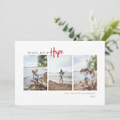 Peace Joy Hope Modern Script Minimalist Photo Feestdagenkaart (Staand voorkant)