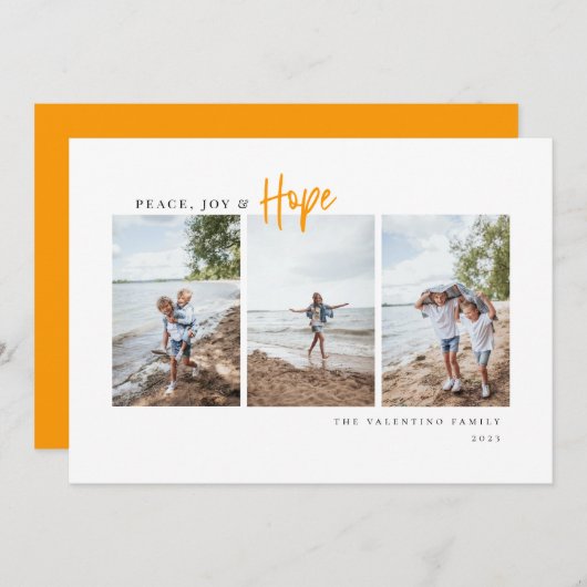 Peace Joy Hope Modern Script Minimalist Photo Feestdagenkaart (Voorkant / Achterkant)