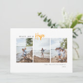 Peace Joy Hope Modern Script Minimalist Photo Feestdagenkaart (Staand voorkant)