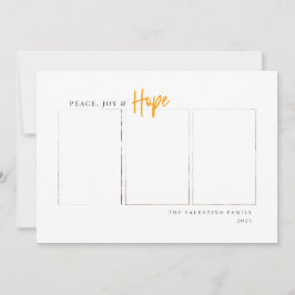 Peace Joy Hope Modern Script Minimalist Photo Feestdagenkaart