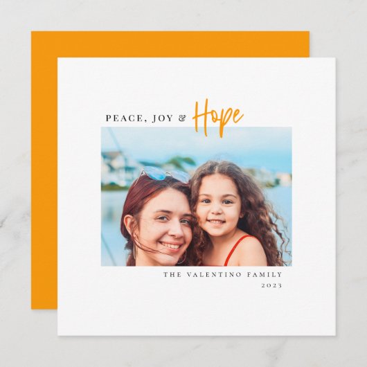 Peace Joy Hope Modern Script Minimalist Photo Feestdagenkaart (Voorkant / Achterkant)