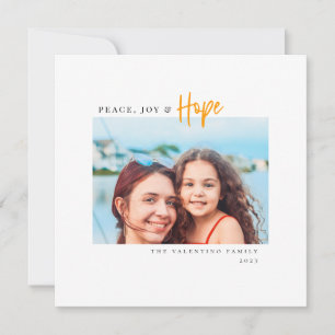 Peace Joy Hope Modern Script Minimalist Photo Feestdagenkaart