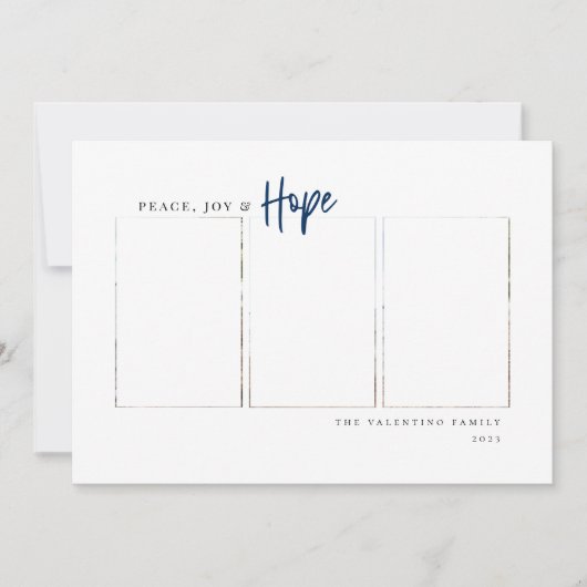 Peace Joy Hope Modern Script Minimalist Photo Feestdagenkaart (Voorkant)