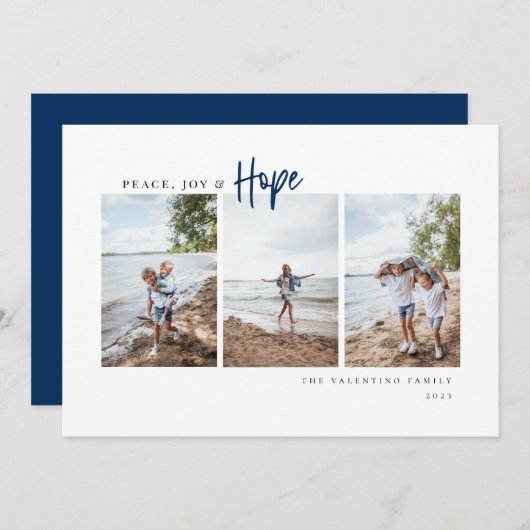Peace Joy Hope Modern Script Minimalist Photo Feestdagenkaart (Voorkant / Achterkant)