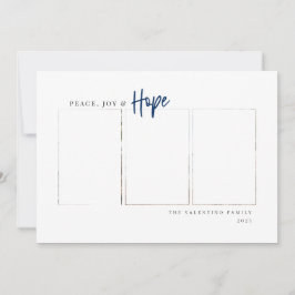 Peace Joy Hope Modern Script Minimalist Photo Feestdagenkaart