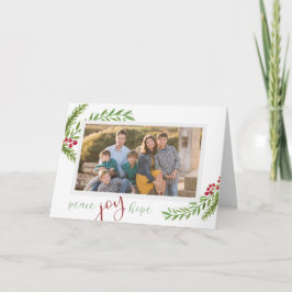 Peace Joy Hope Waterverf Pine Foto Kerst Feestdagen Kaart