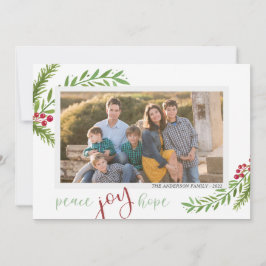Peace Joy Hope Waterverf Twee kerstfoto's Feestdagenkaart