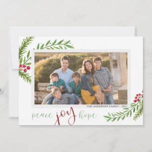 Peace Joy Hope Waterverf Twee kerstfoto's Feestdagenkaart