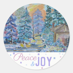 Peace & Joy - Hut in de Bossen Scene (20) Ronde Sticker