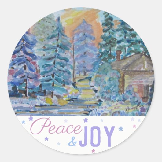 Peace & Joy - Hut in de Bossen Scene (20) Ronde Sticker (Voorkant)