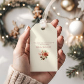 Peace Joy Love Beige Bloemen Kerst Cadeaulabel