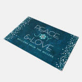 Peace Joy Love Blue Holiday Bold Modern Snowflake Deurmat (Schuin)