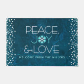 Peace Joy Love Blue Holiday Bold Modern Snowflake Deurmat (Voorkant)